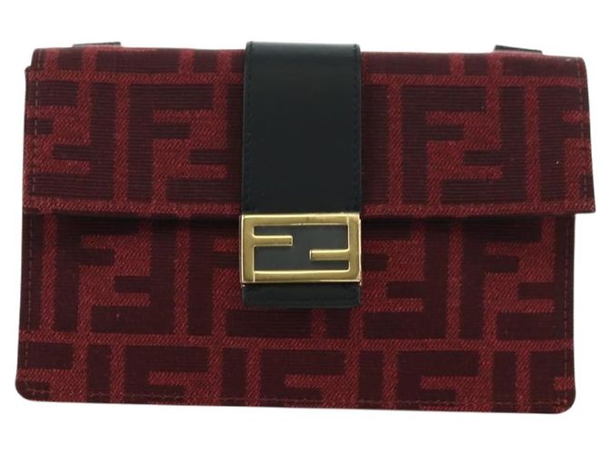 FENDI Zucca Canvas Baguette Slim Schultertasche Rot Gold Authentisch 177965A Golden - Ansicht 13
