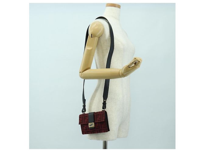 FENDI Zucca Canvas Baguette Slim Schultertasche Rot Gold Authentisch 177965A Golden - Ansicht 24