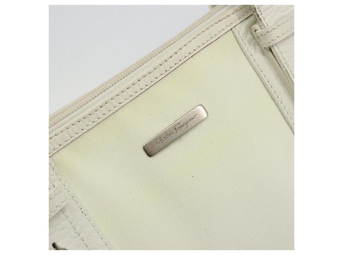 Bolso Tote Salvatore Ferragamo Nylon Blanco Plata Auténtico bs34557 - vista 18