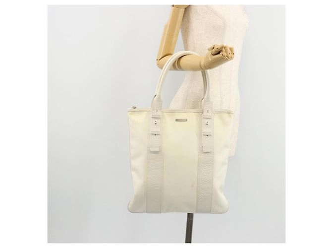Bolso Tote Salvatore Ferragamo Nylon Blanco Plata Auténtico bs34557 - vista 23