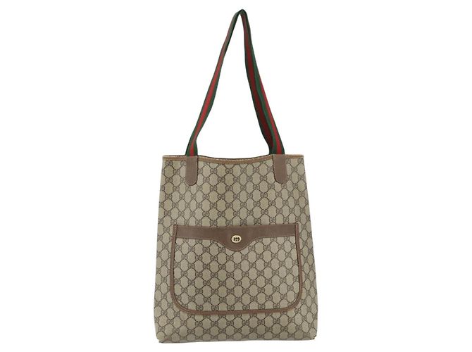 BORSA GUCCI GG Supreme Web Sherry Line PVC Beige Rosso Verde 89 02 003 Auth bs34909 - vista 2