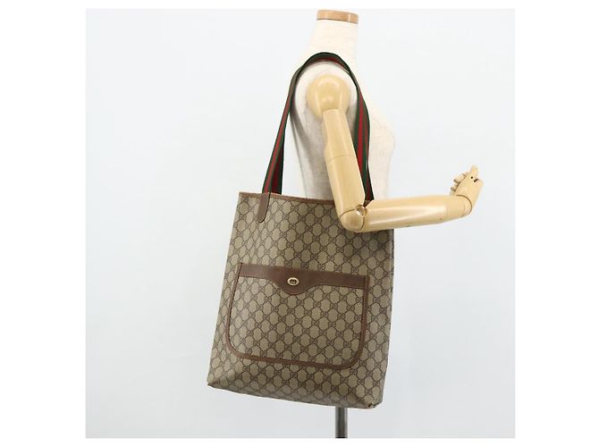 BORSA GUCCI GG Supreme Web Sherry Line PVC Beige Rosso Verde 89 02 003 Auth bs34909 - vista 20