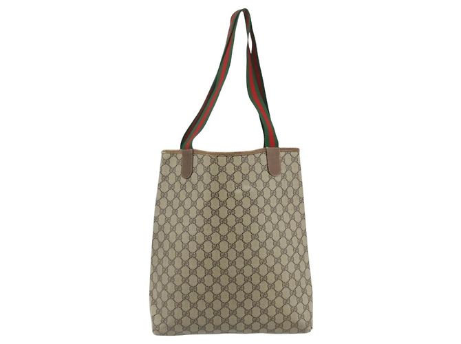 BORSA GUCCI GG Supreme Web Sherry Line PVC Beige Rosso Verde 89 02 003 Auth bs34909 - vista 3