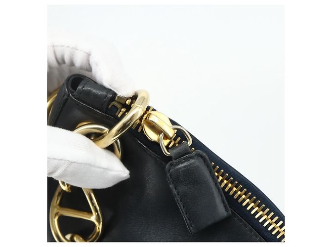 Borsa a Spalla con Catena PRADA in Pelle Blu Navy e Oro Auth 177855A D'oro - vista 10