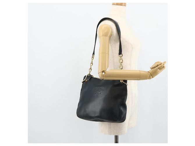 Borsa a Spalla con Catena PRADA in Pelle Blu Navy e Oro Auth 177855A D'oro - vista 22