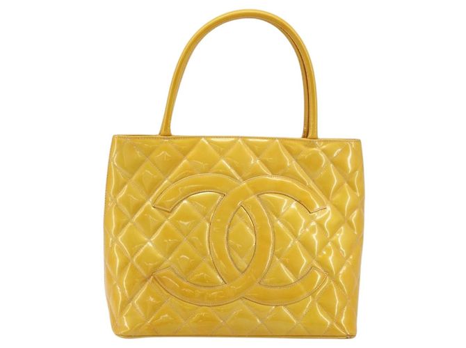 CHANEL Standard Tote Bag Lackleder Gelb CC Auth 177242 - Ansicht 13