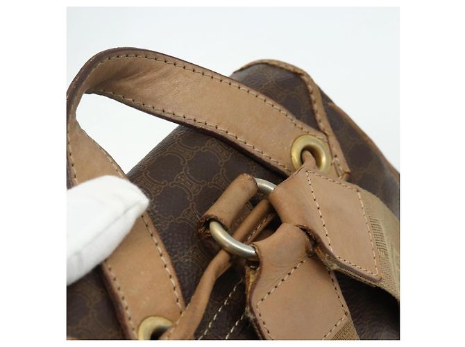 Céline Zaino CELINE Macadam Canvas PVC Pelle Marrone Oro Auth fm5320 D'oro - vista 14