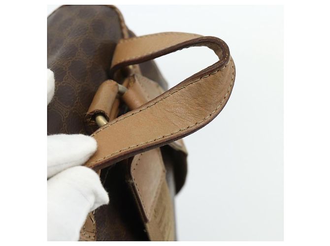 Céline Zaino CELINE Macadam Canvas PVC Pelle Marrone Oro Auth fm5320 D'oro - vista 7