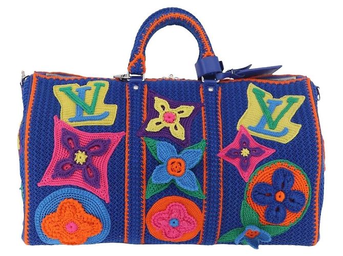LOUIS VUITTON Monogram Flower Keepall Bandouliere 50 Blue M21895 Auth 167265SM Monogramma - view 13