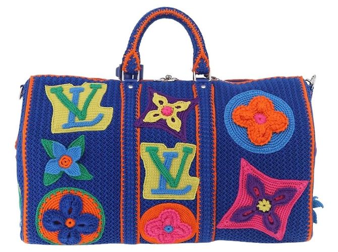 LOUIS VUITTON Monogram Flower Keepall Bandouliere 50 Blue M21895 Auth 167265SM Monogramma - view 2