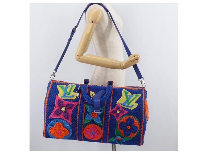 LOUIS VUITTON Monogram Flower Keepall Bandouliere 50 Blue M21895 Auth 167265SM Monogramma - view 27