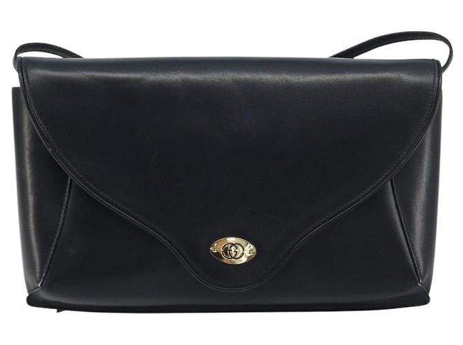 GUCCI Old Shoulder Bag Pelle Blu Navy Oro Auth am11511 D'oro - vista 2
