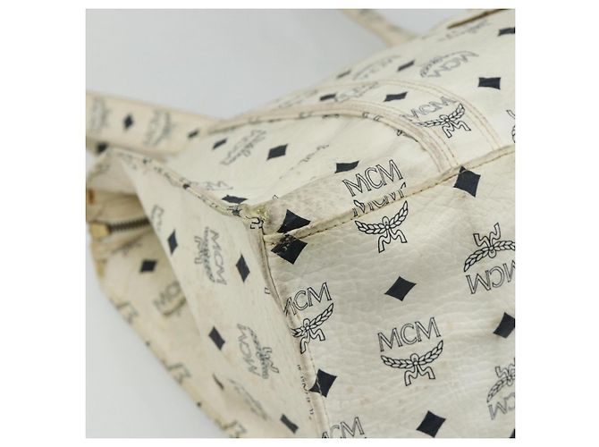 Bolsa Tote MCM Vicetos Logogram PVC Branco Ouro Auth 178496 Dourado - vista 11