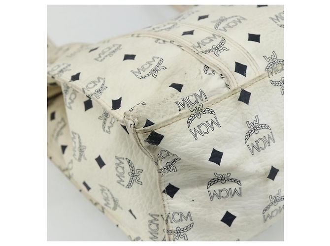 Bolsa Tote MCM Vicetos Logogram PVC Branco Ouro Auth 178496 Dourado - vista 13