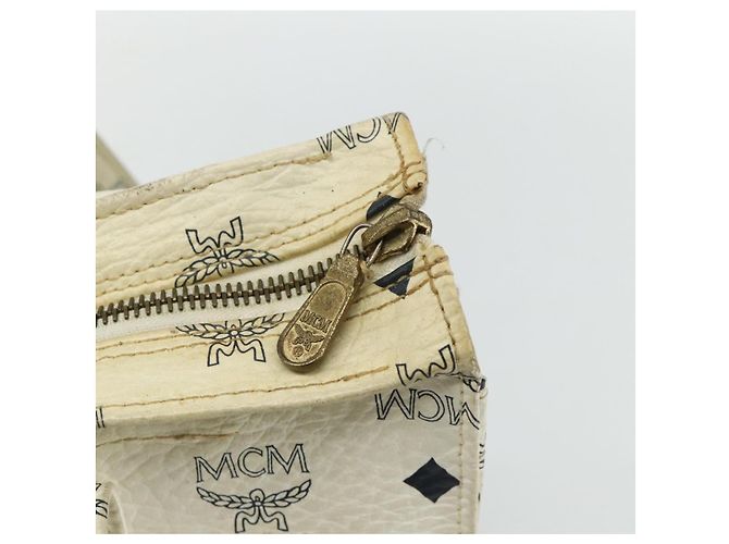 Bolsa Tote MCM Vicetos Logogram PVC Branco Ouro Auth 178496 Dourado - vista 14