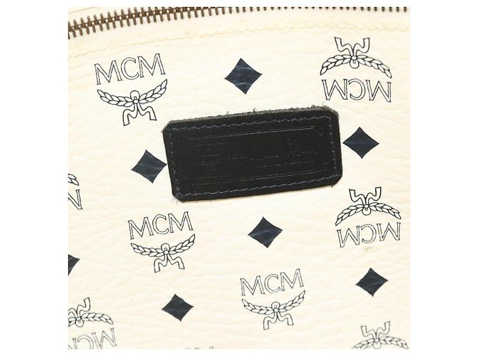 Bolsa Tote MCM Vicetos Logogram PVC Branco Ouro Auth 178496 Dourado - vista 16