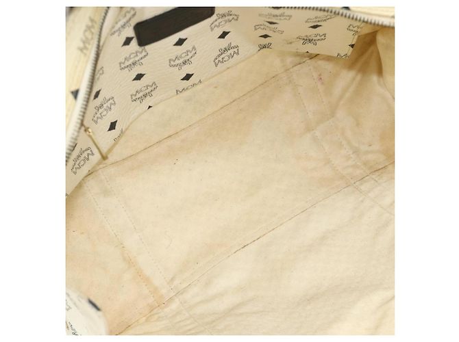 Bolsa Tote MCM Vicetos Logogram PVC Branco Ouro Auth 178496 Dourado - vista 17
