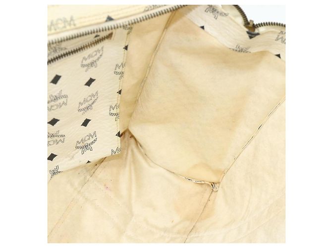 Bolsa Tote MCM Vicetos Logogram PVC Branco Ouro Auth 178496 Dourado - vista 18