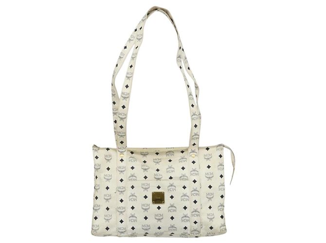 Bolsa Tote MCM Vicetos Logogram PVC Branco Ouro Auth 178496 Dourado - vista 2