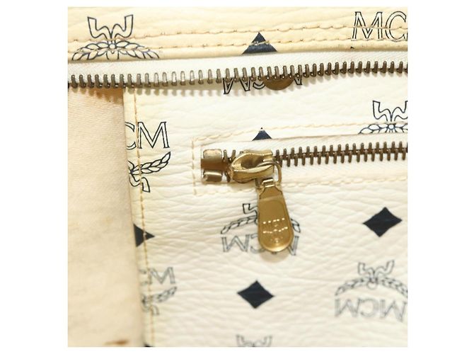 Bolsa Tote MCM Vicetos Logogram PVC Branco Ouro Auth 178496 Dourado - vista 20