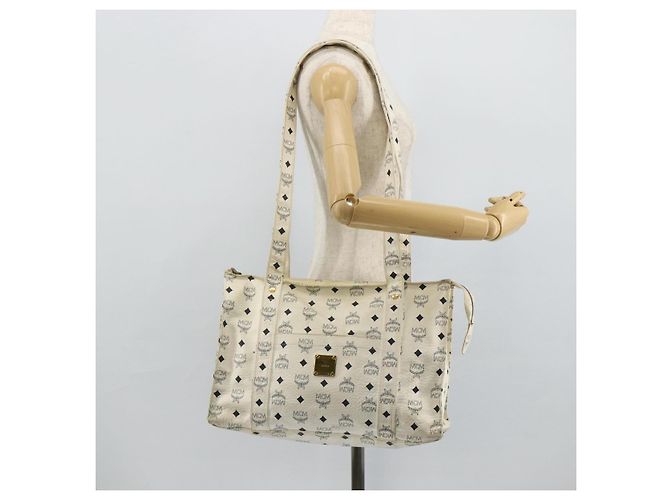Bolsa Tote MCM Vicetos Logogram PVC Branco Ouro Auth 178496 Dourado - vista 23