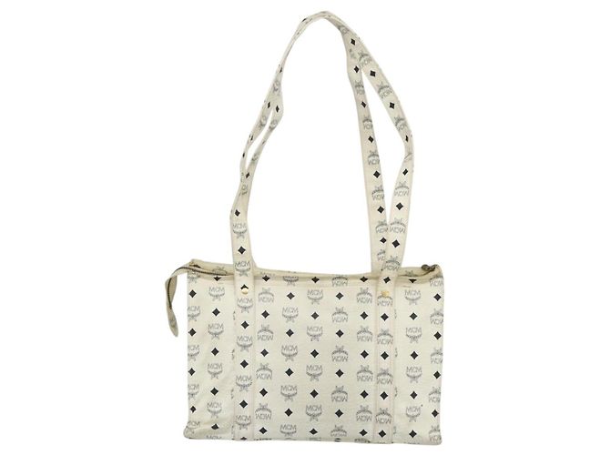 Bolsa Tote MCM Vicetos Logogram PVC Branco Ouro Auth 178496 Dourado - vista 3