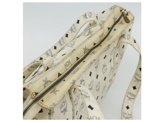 Bolsa Tote MCM Vicetos Logogram PVC Branco Ouro Auth 178496 Dourado - vista 6