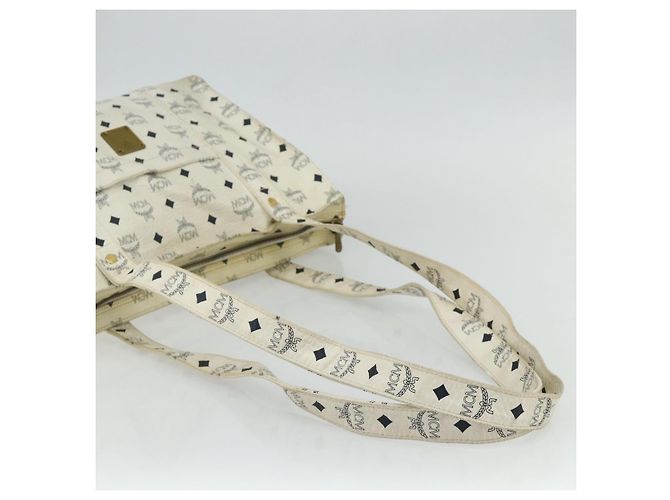 Bolsa Tote MCM Vicetos Logogram PVC Branco Ouro Auth 178496 Dourado - vista 7