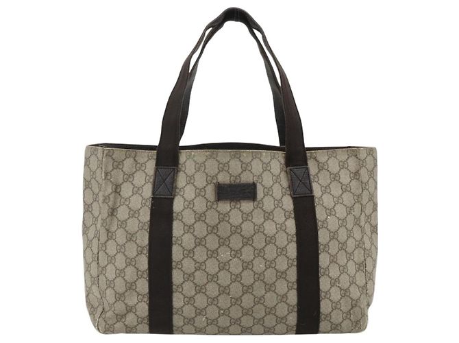 Borsa Tote GUCCI GG Supreme in PVC Beige Argento 141624 Auth 178059 - vista 2
