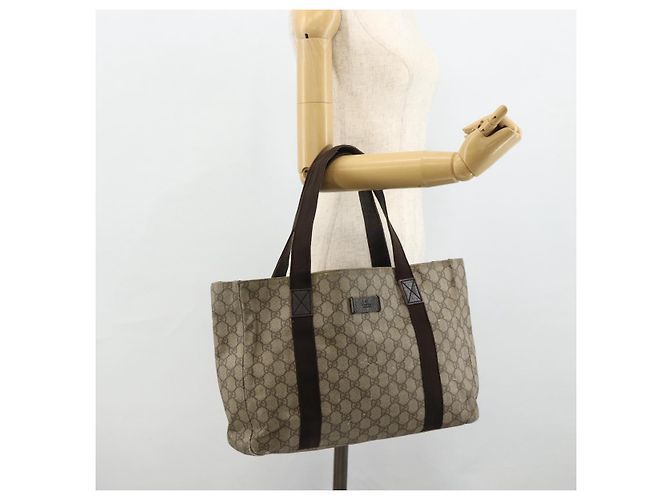 Borsa Tote GUCCI GG Supreme in PVC Beige Argento 141624 Auth 178059 - vista 21