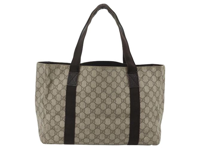 Borsa Tote GUCCI GG Supreme in PVC Beige Argento 141624 Auth 178059 - vista 3