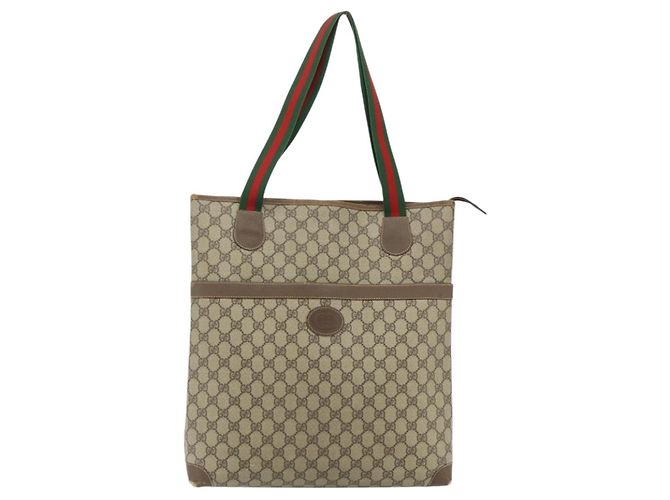 Borsa Tote GUCCI GG Supreme Web Sherry Line PVC Beige Red Green Auth 178111 Rosso Verde - vista 2