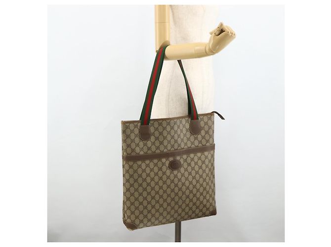 Borsa Tote GUCCI GG Supreme Web Sherry Line PVC Beige Red Green Auth 178111 Rosso Verde - vista 21