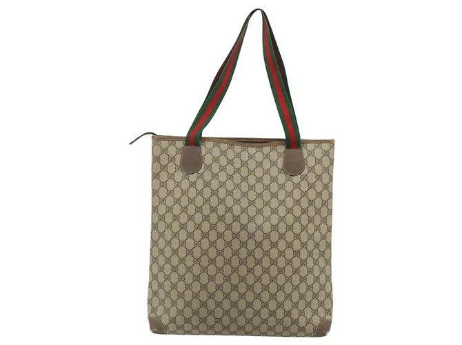 Borsa Tote GUCCI GG Supreme Web Sherry Line PVC Beige Red Green Auth 178111 Rosso Verde - vista 3