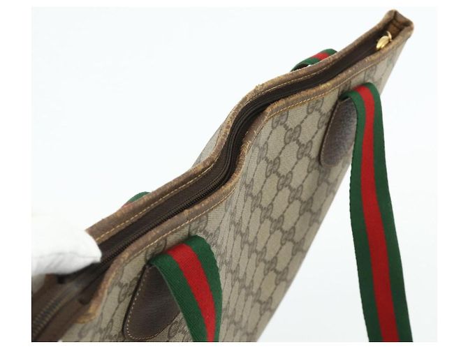 Borsa Tote GUCCI GG Supreme Web Sherry Line PVC Beige Red Green Auth 178111 Rosso Verde - vista 6