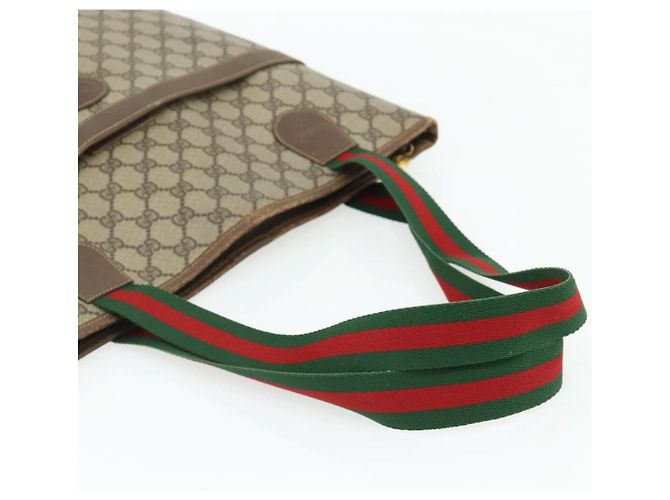 Borsa Tote GUCCI GG Supreme Web Sherry Line PVC Beige Red Green Auth 178111 Rosso Verde - vista 7