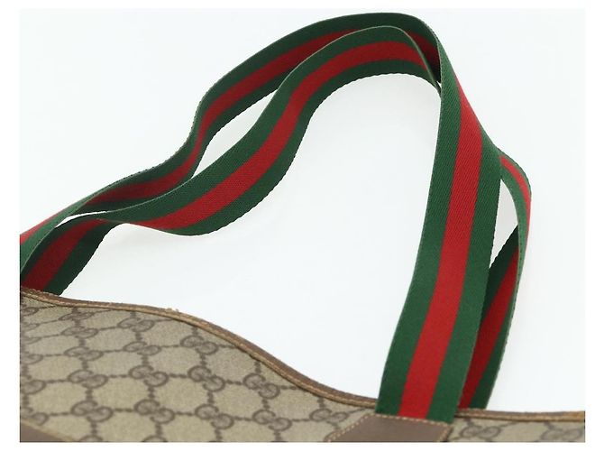 Borsa Tote GUCCI GG Supreme Web Sherry Line PVC Beige Red Green Auth 178111 Rosso Verde - vista 8