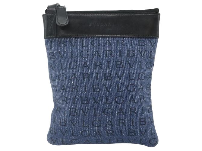 Bulgari Borsa a Spalla BVLGARI Logo Mania Denim Blue Silver Auth bs35006 Argento - vista 13