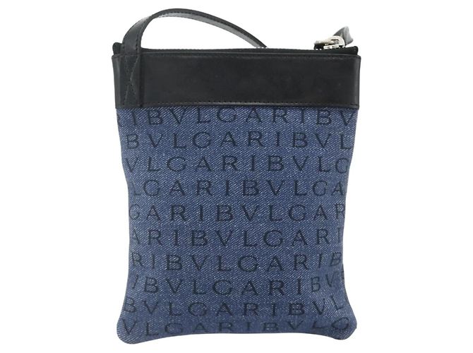 Bulgari Borsa a Spalla BVLGARI Logo Mania Denim Blue Silver Auth bs35006 Argento - vista 2