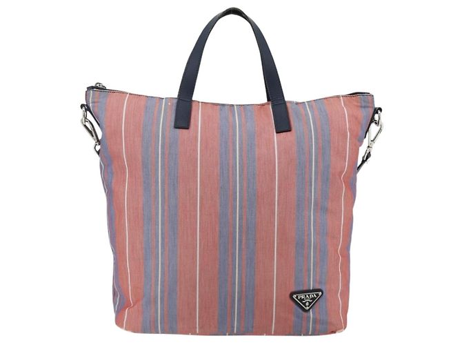 PRADA Hand Bag Canvas Leather 2way Multicolor Silver Auth ka4243 Silvery Multiple colors - view 13