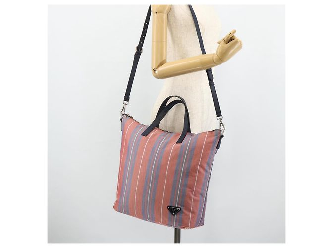PRADA Hand Bag Canvas Leather 2way Multicolor Silver Auth ka4243 Silvery Multiple colors - view 27