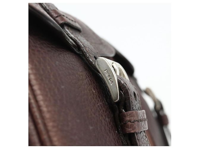Borsa a tracolla PRADA in pelle marrone argento Auth 178118A - vista 10