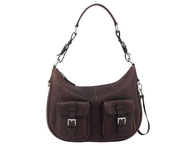 Borsa a tracolla PRADA in pelle marrone argento Auth 178118A - vista 13
