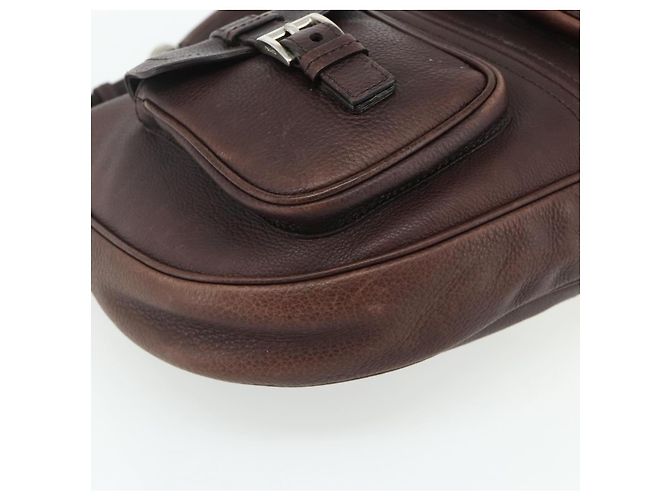 Borsa a tracolla PRADA in pelle marrone argento Auth 178118A - vista 14