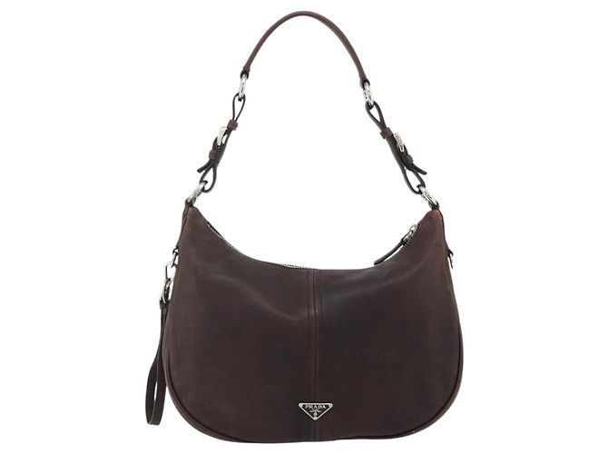 Borsa a tracolla PRADA in pelle marrone argento Auth 178118A - vista 2