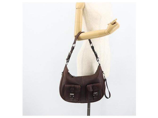 Borsa a tracolla PRADA in pelle marrone argento Auth 178118A - vista 25
