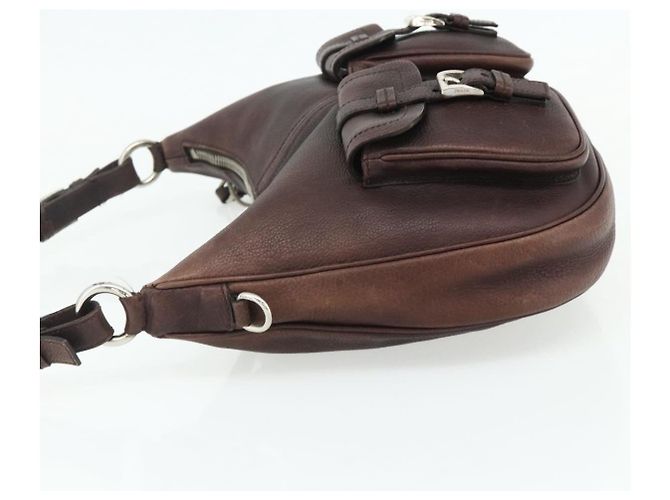 Borsa a tracolla PRADA in pelle marrone argento Auth 178118A - vista 3
