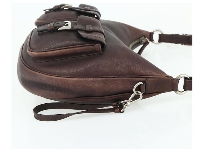 Borsa a tracolla PRADA in pelle marrone argento Auth 178118A - vista 4