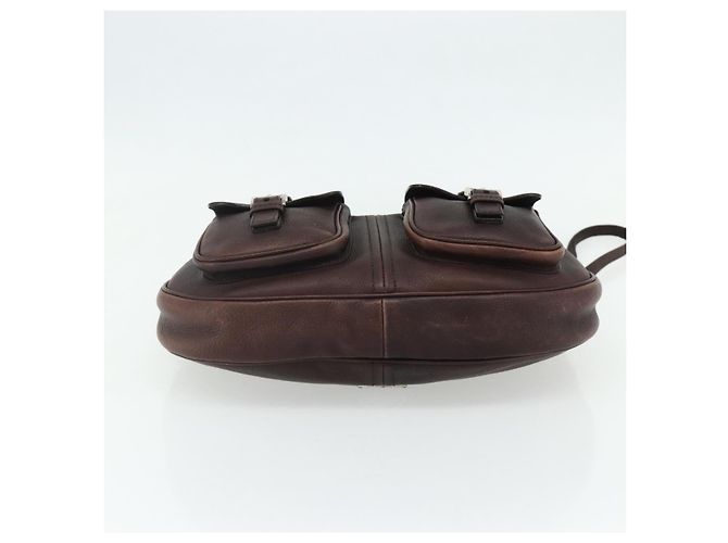 Borsa a tracolla PRADA in pelle marrone argento Auth 178118A - vista 5