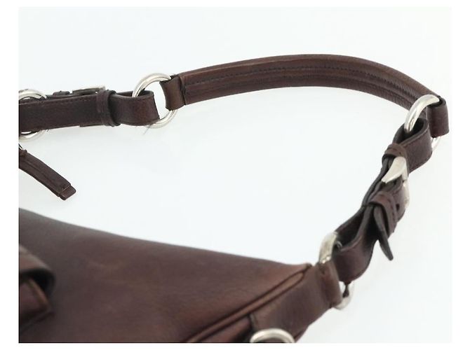 Borsa a tracolla PRADA in pelle marrone argento Auth 178118A - vista 8